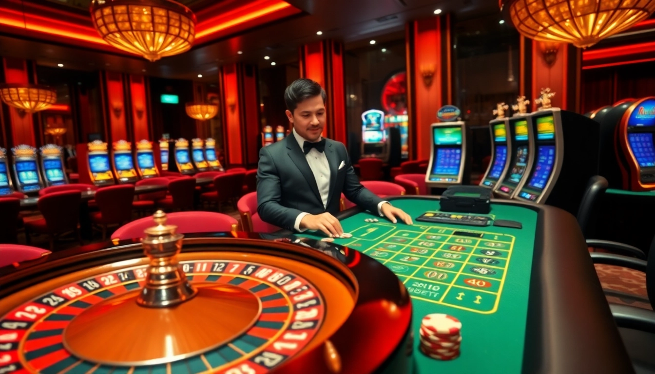 Experience the thrill of winning at https://urr88.com/ with a luxurious casino scene showcasing betting excitement.