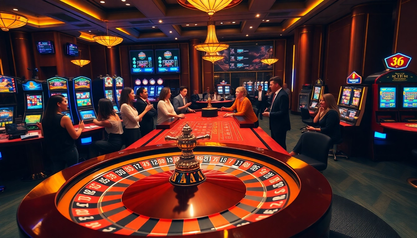 S8 casino gaming table with players enjoying vibrant slot machines and poker chips.