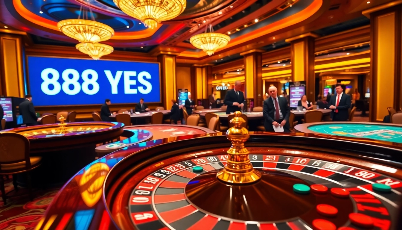 Players making strategic bets at a luxury casino with the vibrant presence of 888YES.