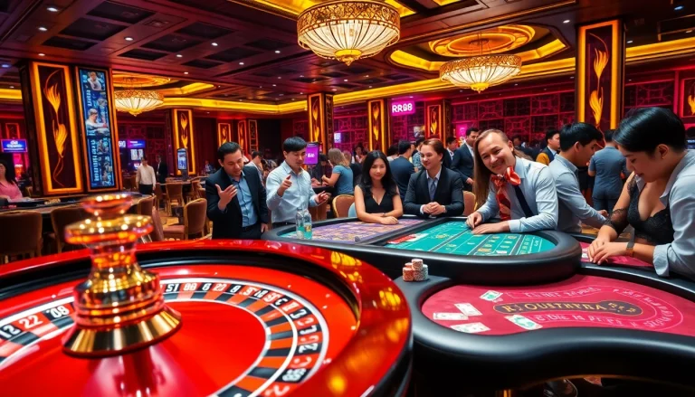 Experience thrilling gambling at RR88 with vibrant casino tables and excited players.