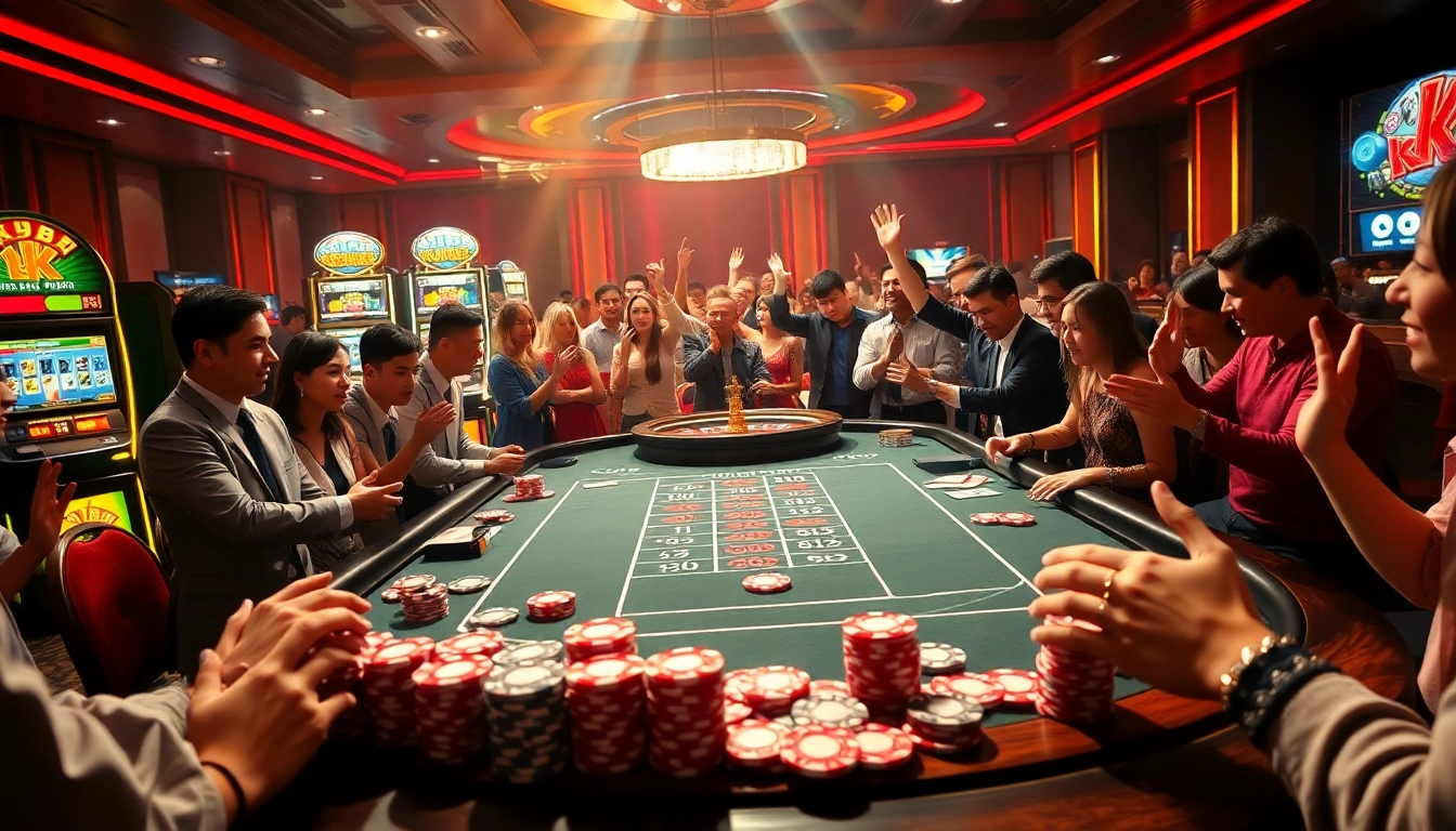 Experience the thrill of KP88 as players engage at a vibrant casino table filled with action and anticipation.