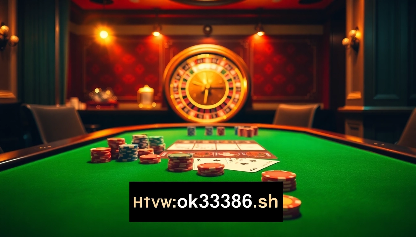 Experience engaging online gambling with https://ok8386.sh/ showcasing vibrant casino elements like poker chips and cards.