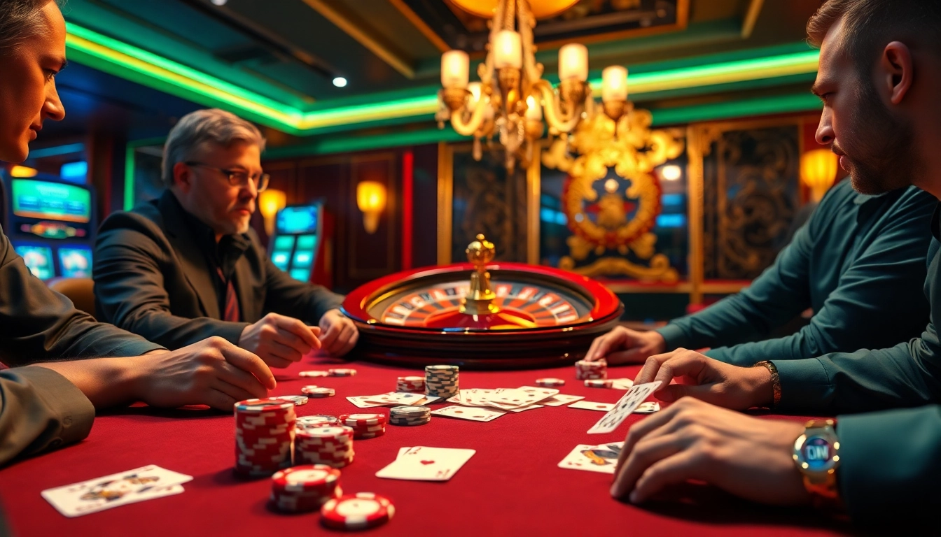 Experience thrilling gaming at https://king333.club/ with intense poker gameplay and vibrant casino lights.