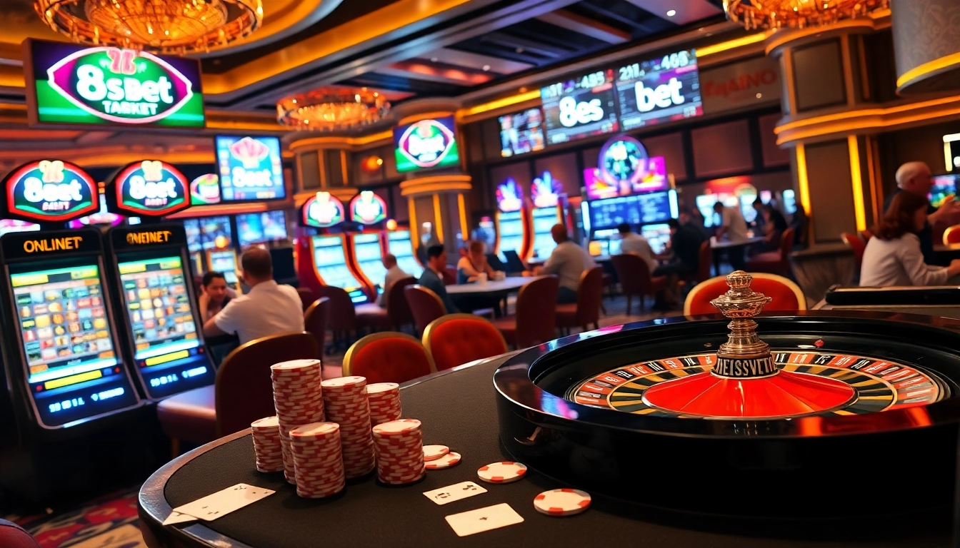 Exciting gameplay at a casino showcasing 8s bet with vibrant poker chips and slots.