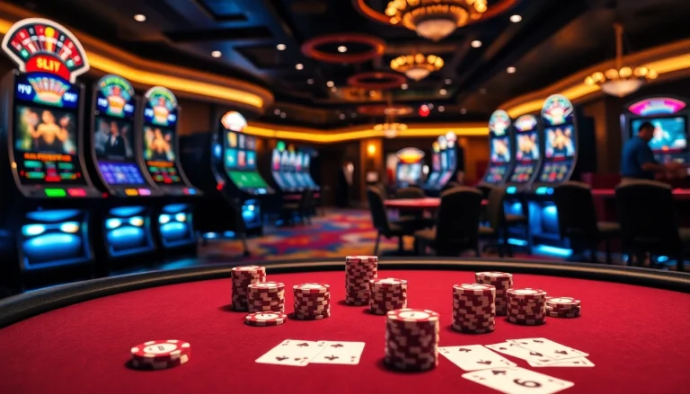 Get ready to enjoy thrilling gameplay by đăng nhập 8xbet at an elegant casino with poker tables and vibrant slot machines.