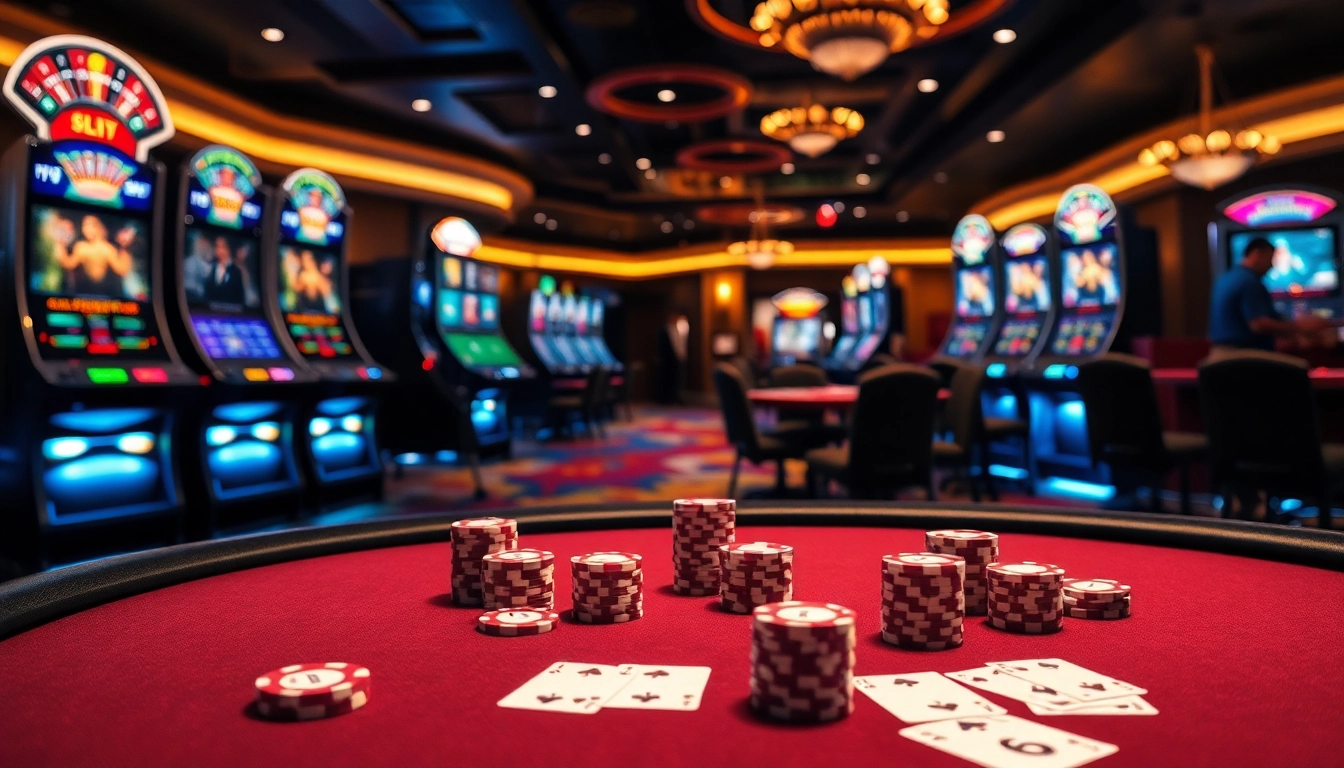 Get ready to enjoy thrilling gameplay by đăng nhập 8xbet at an elegant casino with poker tables and vibrant slot machines.