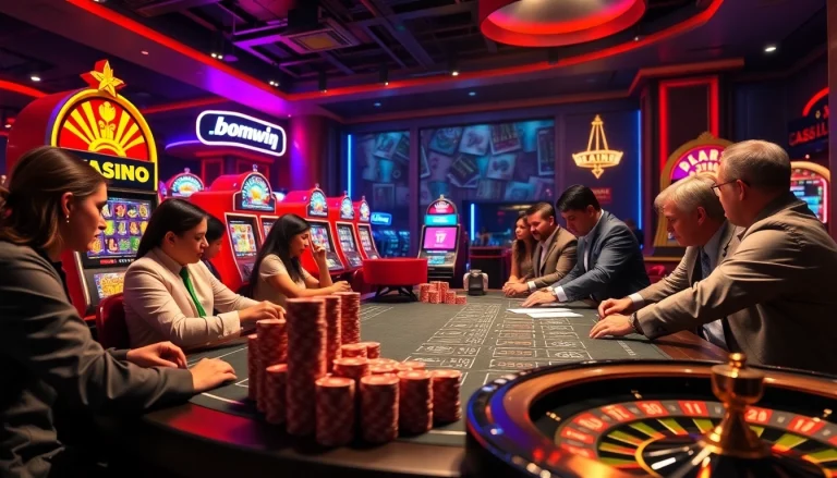 Players excitedly wager at a luxurious gaming table, inspired by bomwin's thrilling atmosphere.