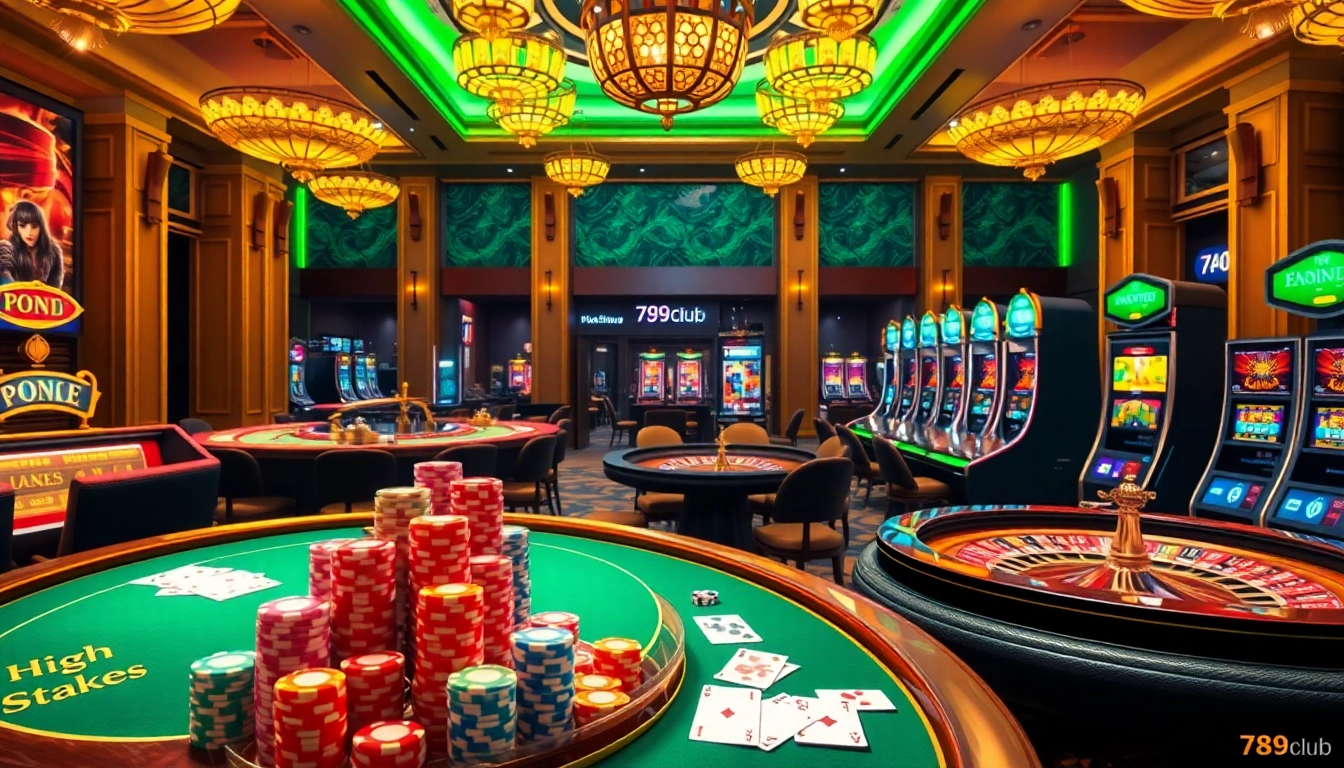 Experience thrilling gameplay at 789club with vibrant casino tables and poker chips.