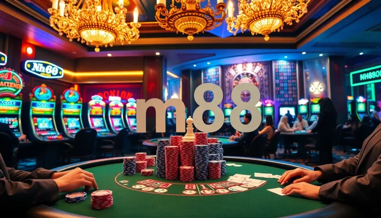 Experience the thrill of gambling at a luxurious casino showcasing the excitement of nh88 gaming with vibrant tables and slots.