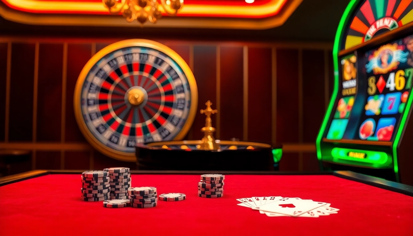Engaging rr 88 casino scene with luxurious poker chips and a spinning roulette wheel.