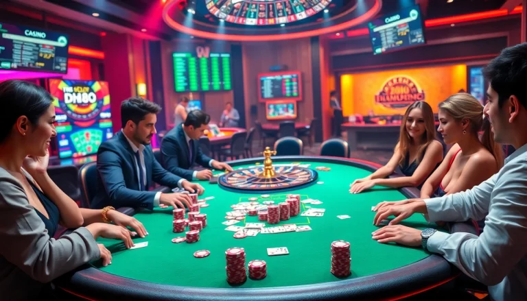 Experience the excitement of high-stakes gambling with DH88 poker tables and vibrant casino visuals.