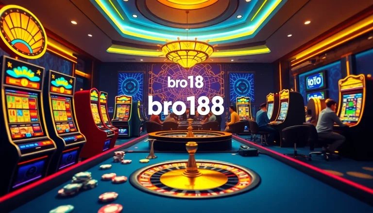 Experience online gambling excitement at bro138 with colorful slot machines and poker chips.