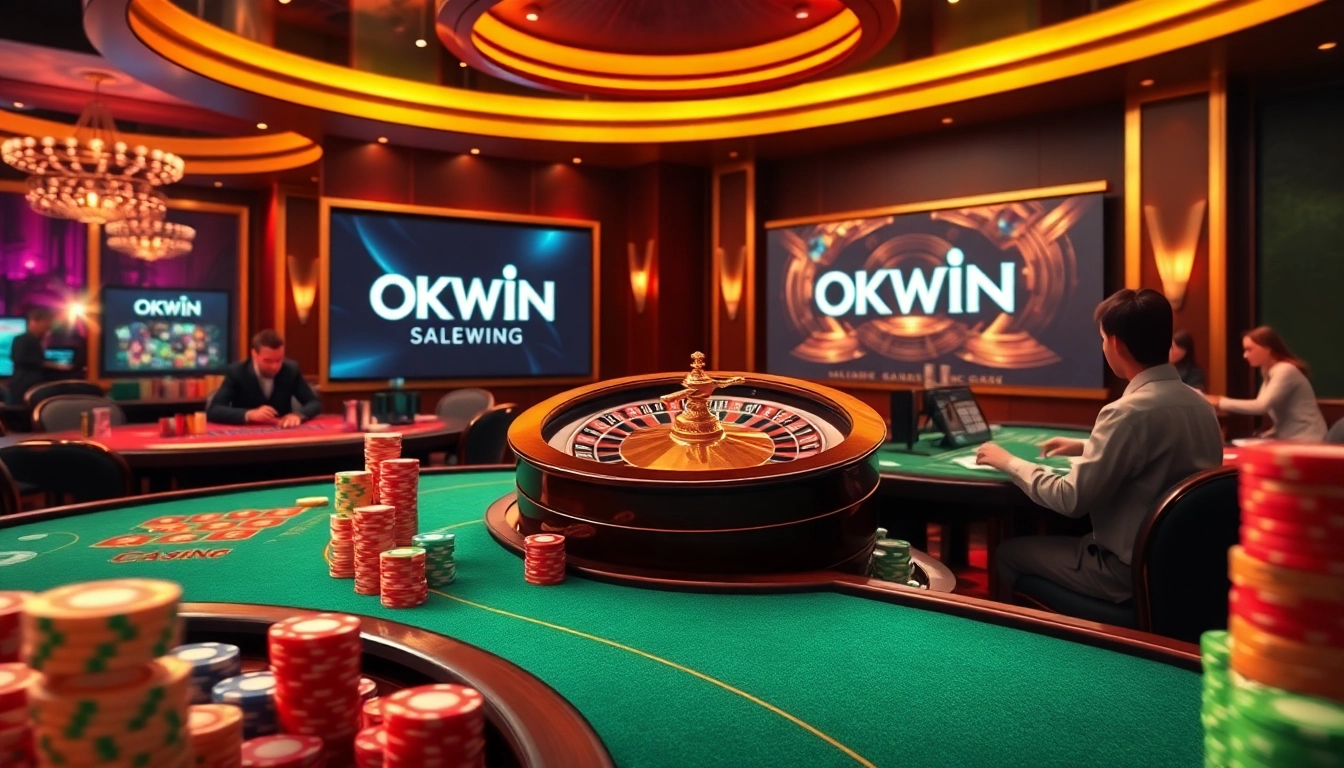 Stunning casino scene illustrating vibrant gambling elements and online interface at https://okwin.blog/.
