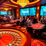 Players enjoying an exciting game at TR88.COM casino, surrounded by vibrant gambling elements.