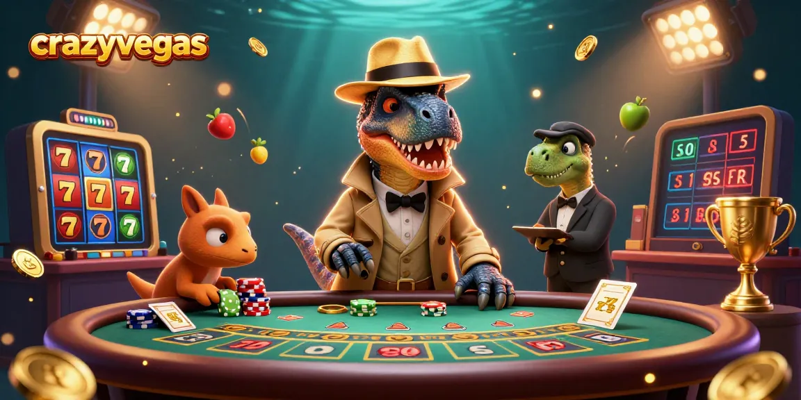 Experience thrilling gaming with crazyvegas in a vibrant scene featuring a velociraptor at a blackjack table.